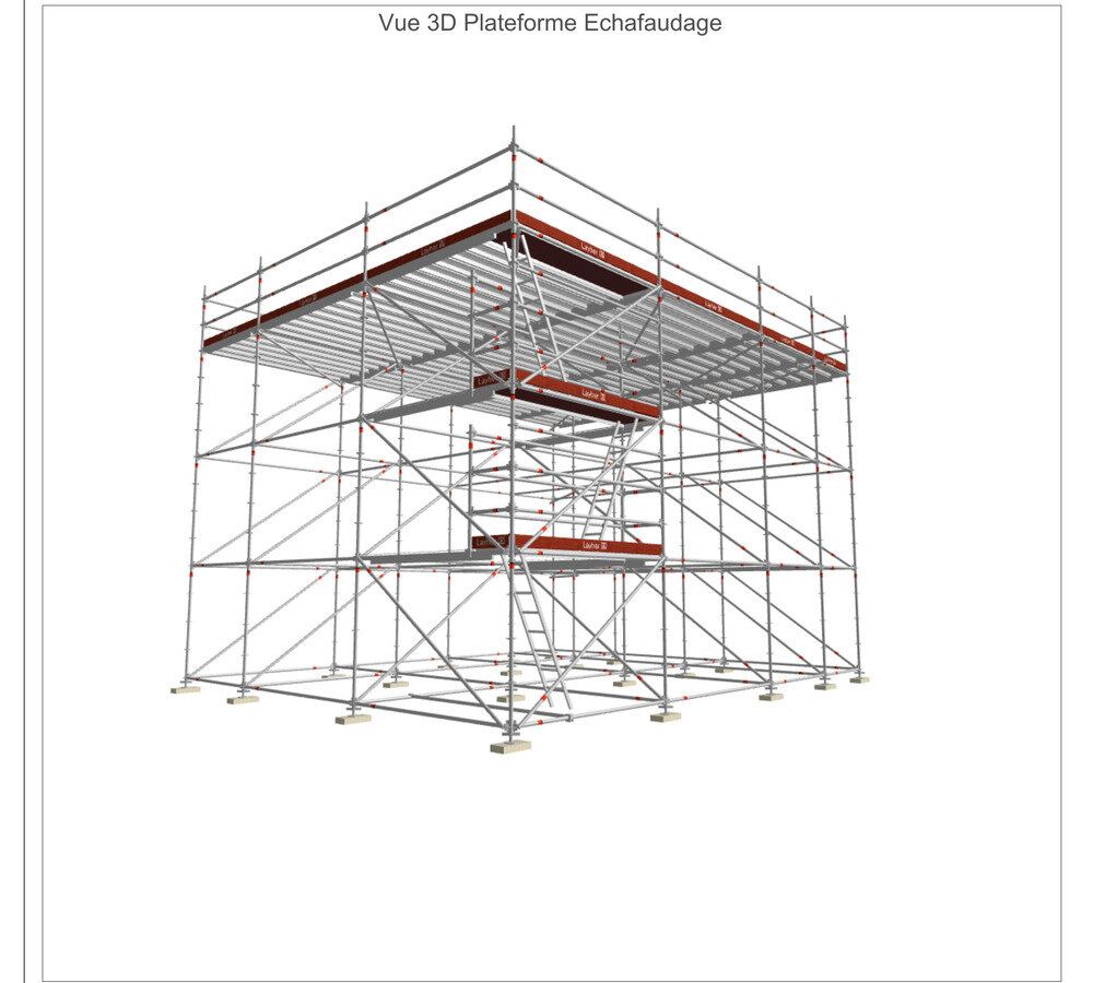Vue 3D d'une plateforme d'échafaudage, plan technique Layher
