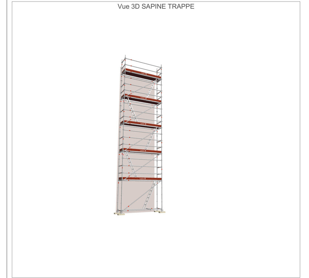 Vue 3D d'une sapine à trappes, plan technique Layher